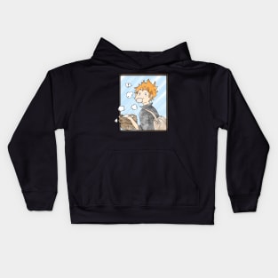 Hinata eating a meatbun light blue bkg. Kids Hoodie